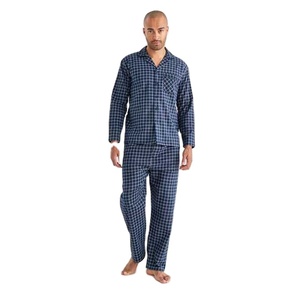 Ropa de dormir de hombre con estampado de rayas personalizado de fábrica, pijamas de satén de algodón de diseñador de manga larga de lujo de 2 piezas, pijamas de rayas para hombre - Product Image 1