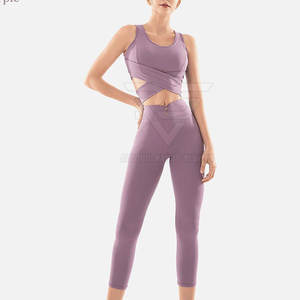 Women's Custom Logo <b>Yoga</b> Set Quick Dry & Breathable Solid Pattern & Elastic Waist Closure New Design - Product Image 1