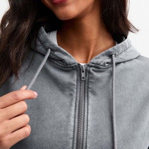 Logo personnalisé Vintage 2026 lavage à l'acide 2 en 1 lourd hiver sweat à capuche zippé pour les femmes 100% coton - Product Image 2