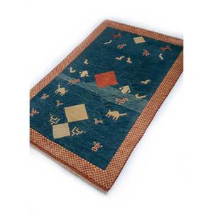 Tapis en laine Nuray Blue, grand format, géométrique et abstrait, rectangulaire, noué à la main, pour salon, modèle Pae-256 - Product Image 2