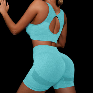 Ropa de gimnasio de 2 piezas de verano, Sujetador deportivo sin costuras, conjunto de Yoga, Fitness para mujer, conjuntos de pantalones cortos de Yoga sin costuras - Product Image 2