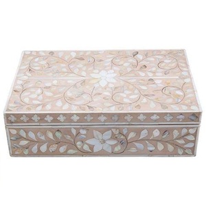 Caja de almacenamiento de joyería con incrustaciones de hueso ecológica, producto de madera hecho a mano indio, embalaje de logotipo personalizable, incrustaciones de hueso - Product Image 3