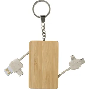White Bamboo Keychain Eco-Friendly Wood <b>Charging</b> <b>Cables</b> for Gadgets - Product Image 1