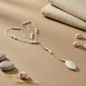 Collier Lariat géométrique en fausse perle argentée de qualité AA, pendentif goutte d'eau, bijoux classiques pour femmes, à porter au quotidien - Product Image 2