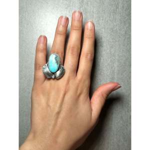 Kobe Martinez Dry Creek Turquoise & Sterling Silver <b>Adjustable</b> Boho Statement <b>Ring</b> for Everyday Wear Smooth Cut Natural Stone - Product Image 5