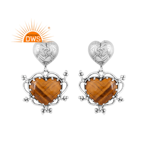 Pendiente colgante de plata esterlina oxidada de la mejor calidad, piedra preciosa de ojo de tigre amarillo Natural, diseño de corazón, fabricante de joyería personalizada - Product Image 1