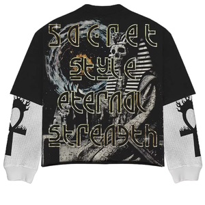 Camiseta de manga larga de doble capa con gráfico de algodón 100% de gran tamaño para hombre, camisetas de doble capa con estampado de algodón pesado de talla grande - Product Image 4