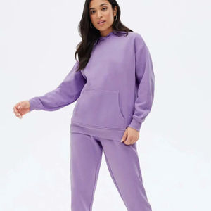 Ensemble de sweats à capuche et pantalons de survêtement zippés surdimensionnés de haute qualité survêtement deux pièces en polaire personnalisé pour adolescents Streetwear à carreaux d'hiver - Product Image 1
