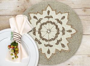 Latest Design Solid Color <b>Beaded</b> Table <b>Placemat</b> White Silver & Unigold Wedding Birthday Parties Banquets Decoration Mat & Pads - Product Image 4