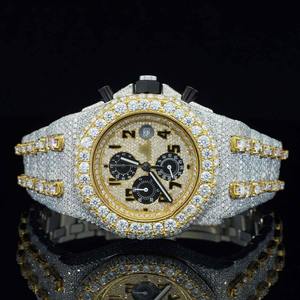 Montre de luxe pour homme en acier inoxydable, mouvement japonais, diamants de laboratoire, entièrement sertie, affichage analogique, résistante à l'eau - Product Image 5