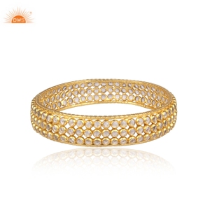 Bracelet jonc en argent sterling 925 plaqué or avec zircon perlé, look unique, pour femmes et filles, pour les fêtes et les occasions - Product Image 1