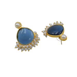 Nuevo fabricante de pendientes Proveedor Pendientes redondos de piedra natural inoxidable chapados en oro de 18K - Product Image 5