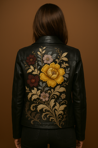 Personalizable para mujer Floral bordado chaqueta de cuero de piel de oveja patrón sólido otoño motorista moda tamaño 3XL OEM y ODM proveedor - Product Image 4