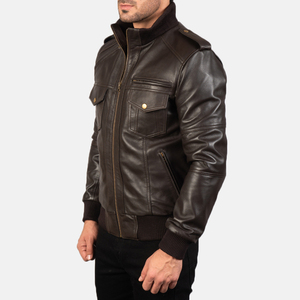 Chaqueta Bomber de piel de oveja de alta calidad para hombre, chaqueta profesional de invierno con mangas largas y cuello levantado para hombre - Product Image 4