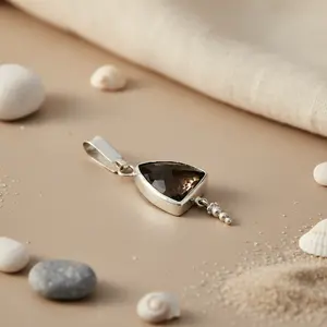 Colgante de Plata 925 con Cuarzo Ahumado para Mujer, Joyería Hecha a Mano para Uso Diario, Oro Rosa, Rodio, Religioso, con Amatista y Diamante - Product Image 3