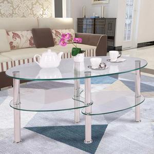 Table basse ovale en verre trempé avec pieds en acier inoxydable, mobilier de salon moderne et écologique en gros - Product Image 5
