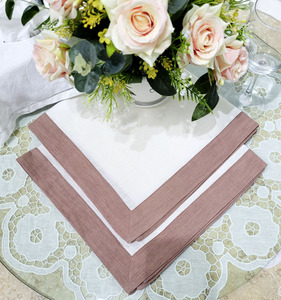 Élégant moderne 100% ensemble de serviettes en lin de haute qualité blanc brodé marron bordure Design lavable pour les dîners d'avion à domicile - Product Image 4