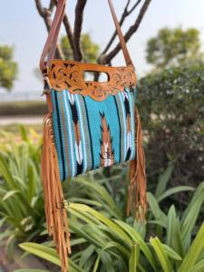 Hand Tooled Fringe Handbag Jacquard Turquoise Color <b>Sling</b> New Design Bohemian Aztec Fabric <b>Bags</b> Stylish <b>Bags</b> <b>for</b> <b>Women</b> - Product Image 2