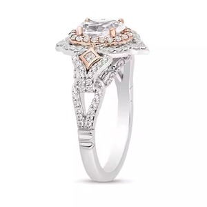 Anillo de compromiso de diamantes de moissanita Original de corte ovalado, Plata de ley de dos tonos, anillo de Marco adornado Floral extraordinario 925 - Product Image 3