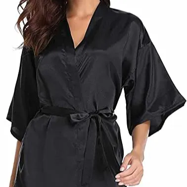 Vestido noturno de cetim liso menina, preço atacado, kimono sexy preto cetim