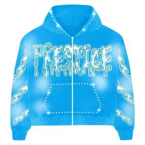 Conjunto de Sudadera con Capucha y Pantalones Deportivos Unisex, Estilo Urbano, con Pedrería, Cierre de Cremallera, Lavado Ácido, Traje Deportivo para Hombre, Estilo Desteñido - Product Image 4