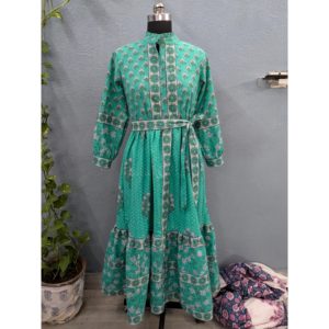 Robe d'été pour femme en coton imprimé floral, fabriquée à la main en Inde, style bohème décontracté, manches longues, Y2K, douce, naturelle, avec deux poches latérales - Product Image 1