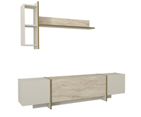 Unit TV Veyron Mewah Terlaris Eksklusif Modern Panel Kayu Chipboard Batu Pasir-Travertine untuk Ruang Makan dan Ruang Tamu Hotel