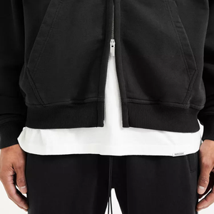 Logo personnalisé hommes double fermeture éclair surdimensionné poids lourd fermeture éclair à capuche sweat-shirt court sweat à capuche unisexe - Product Image 5