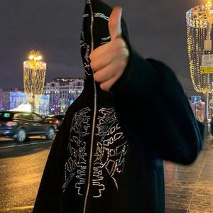 Nouveau sweat à capuche zippé entièrement orné de strass, coupe ample, tendance unisexe, automne/hiver 2023 - Product Image 4