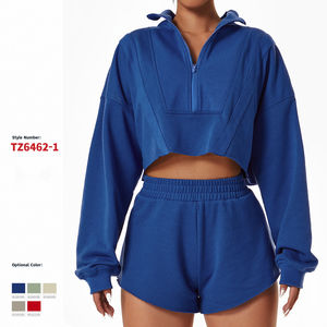 Ensemble court à capuche solide Y2K pour femmes décontracté deux pièces été mode survêtement vêtements de détente vêtements de sport correspondant vêtements coordonnés - Product Image 5