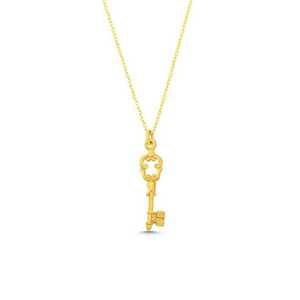 925 Sterling Silver <b>Key</b> Pendant 14K Gold Floral <b>Star</b> Pattern Featuring Freshwater Turquoise Zircon Diamond Rose Gold - Product Image 5