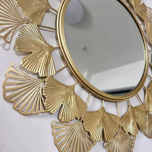 Modern Home Decor Wall <b>Mirror</b> Gold Plated Metal with Leaf Pattern Astonishing Wall Mounted Decorative <b>Mirror</b> - Product Image 5