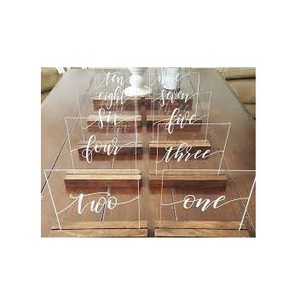 Números de Mesa de Boda Modernos de Acrílico Transparente con Base de Madera, Elegante Letrero de Mesa para Recepción de Boda, Evento, Restaurante y Cafetería - Product Image 1