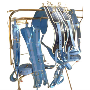 Harnais de conduite élégant et élégant à 2 tons en bleu synthétique breveté pour charrette à deux chevaux Produits équestres durables - Product Image 3