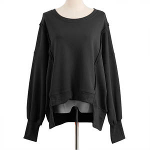 Drop Shoulder Womens Oversized Crewneck Sweatshirt Solid Color Side Slit Long Sleeve Pullover Slouchy Fit Tops pour les femmes - Product Image 5