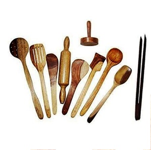 <b>Wooden</b> <b>Kitchen</b> Cooking <b>Utensils</b> 7 PCS Natural <b>Wooden</b> Salad Server Set with 2 Turners Sustainable Handmade <b>Utensils</b> - Product Image 4