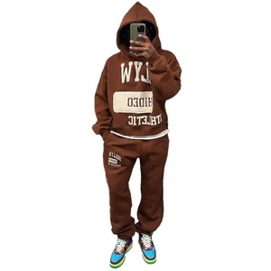 Custom Patch Embroidery Applique Men's Fleece Jogger Sets No String Hoodie Sweat Pants Cropped <b>Hoodies</b> with <b>Maternity</b> Feature - Product Image 4