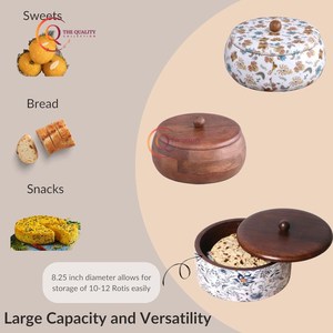 Casserole en bois Chapati Box pour cuisine Hotpot Roti Casserole de forme ronde pour cuisine Ensemble de service Hotpot pour Chapati pour manger - Product Image 6