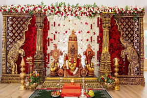 Grand Traditional Indian Wedding Stage <b>Decor</b> With Elephants <b>Mehndi</b> Stage Panels Walima Stage Backdrop Customized Golden Setup UK - Product Image 6