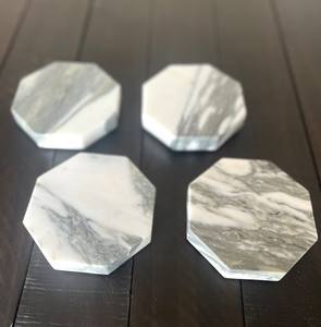 Posavasos octagonales de mármol Arabescato Corchia, posavasos elegantes de piedra Natural, vajilla moderna de lujo para el hogar, regalo - Product Image 1