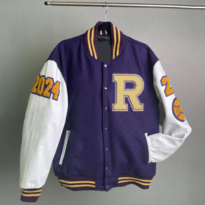 Chaqueta Universitaria Personalizada para Hombre, Chaqueta Bomber de Invierno Cálida con Mangas de Cuero, Estilo Preparatoria, Bordada. - Product Image 5