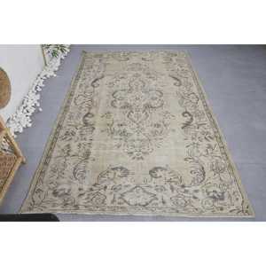 Tapis turc vintage de 5,1 x 8,5 pieds, grand tapis, tapis en laine persan beige gris - Product Image 1