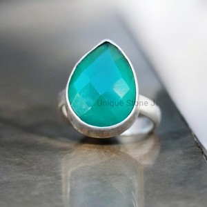 Handmade 925 Sterling <b>Silver</b> <b>Ring</b> with Natural Green Onyx Gemstone 18K Gold Diamond Bezel Setting <b>Statement</b> Jewelry for Women - Product Image 4
