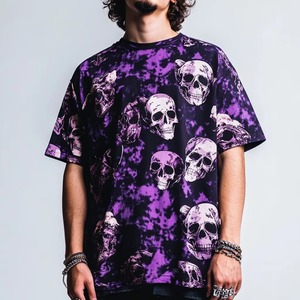 เสื้อยืดลายกราฟิกพิมพ์ลายหัวกะโหลกแบบยูนิเซ็กซ์ สไตล์ลำลองสำหรับฤดูร้อน ผ้าคอตตอนผสม ทรงปกติ - Product Image 3