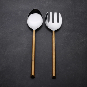 ชุดช้อนส้อมและช้อนส้อมสลัดทำจากไม้อาคาเซียชุดเครื่องใช้บนโต๊ะอาหารด้ามสแตนเลสสำหรับร้านอาหารในบ้าน - Product Image 6