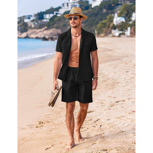 Vêtements de sport hommes ensemble de shorts d'été t-shirts en éponge française short de survêtement survêtement décontracté 100% coton t-shirt avec short ensembles jumeaux - Product Image 3