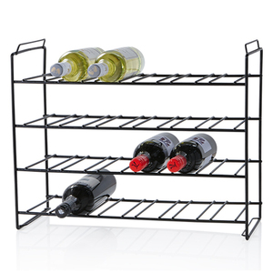Factory-Made 4 Tier <strong>Wrought</strong> <strong>Iron</strong> Countertop Wine Rack Black Metal With Glass Bottle Storage for <strong>Kitchen</strong> Wholesale Price Set