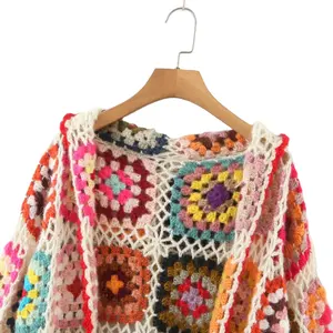 high quality best Cardigan Contrast Crochet Colorful Shawl Collar sweater for women Quick dry Cardigan Sweaters OEM customized