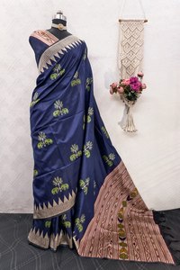 Sari en soie brute de qualité supérieure, tissé à la main, avec un travail de tissage Ikkat, au prix le plus bas, fournisseur de Surat, exportateur de mode féminine - Product Image 3