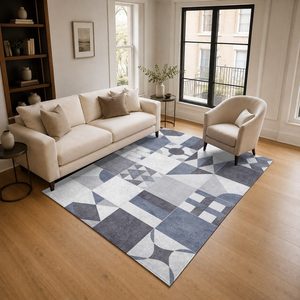 Tapis de salon en chenille gris argenté à motif design imprimé numériquement, lavable en machine, antidérapant - RUGS DEPOT LXDP-0549 (vente en gros) - Product Image 2